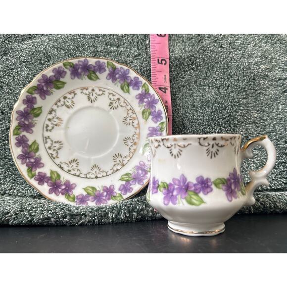 Vintage Inarco Japan Demitasse Cup And Saucer Set Violets Gold Accent - Picture 13 of 13